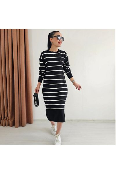 6 butik altı üstü butik Rochie tricotată din lycra cu dungi