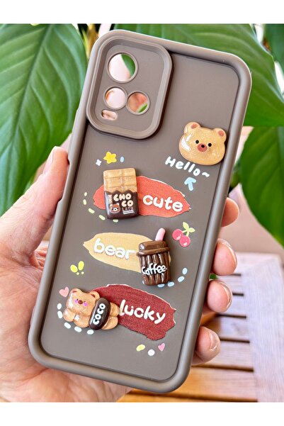 Fibaks Vivo Y21/Y21S Case Design Patterned Camera Protected Teddy Bear Brown Color Soft Silicone Cover with Case Design