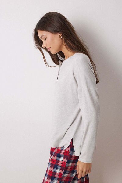 Women'secret Grey velvet long sleeve shirt