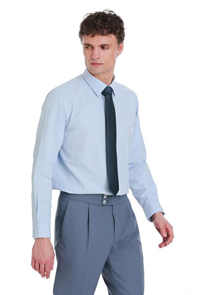 Hatemoğlu Mavi Klasik Fit Slim Yaka Uzun Kollu Pamuklu Gömlek