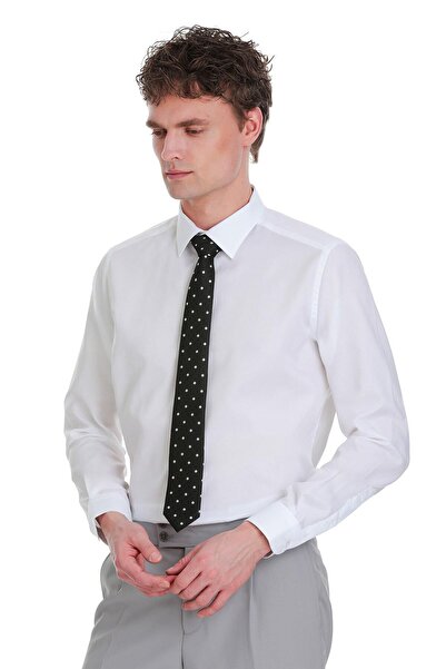 Hatemoğlu White Classic Fit Slim Collar Long Sleeve Cotton Shirt