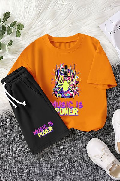 MYADA Premium Music Is Power Written Spider Printed 2-Piece Children's Set 23008
