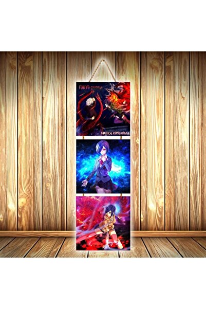 hazalshop Τριπλή ρετρό ξύλινη αφίσα με σχέδιο Touka Kirishima Ü264