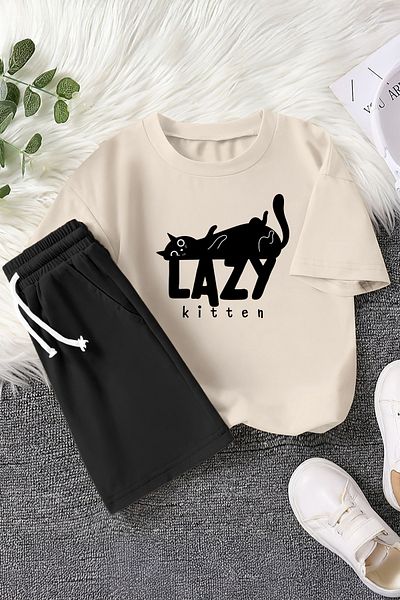 MYADA Lazy Kitten Printed 2-Piece Children's Set 23350