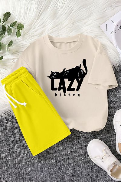 MYADA Premium Lazy Kitten Printed 2-Piece Children's Set 23350