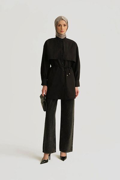 Armine Πουκάμισο Poplin με λεπτομέρεια Cape 25yh3442 Μαύρο