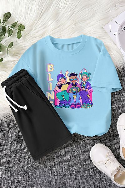 MYADA Set pentru copii din 2 piese cu imprimeu animat cu detalii Bling Graffiti de sezon nou 23473