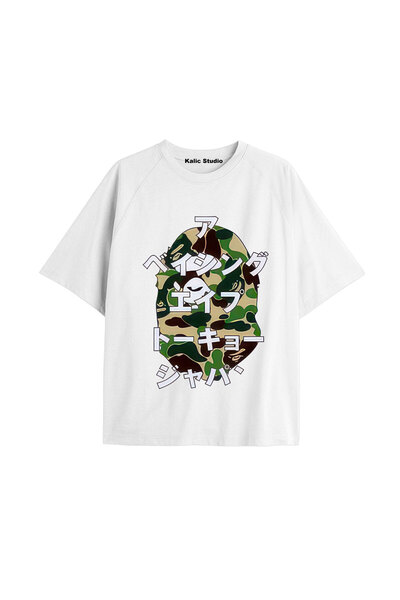 Kalic Studio Tricou alb de vară cu model Mr. Bape UNISEX