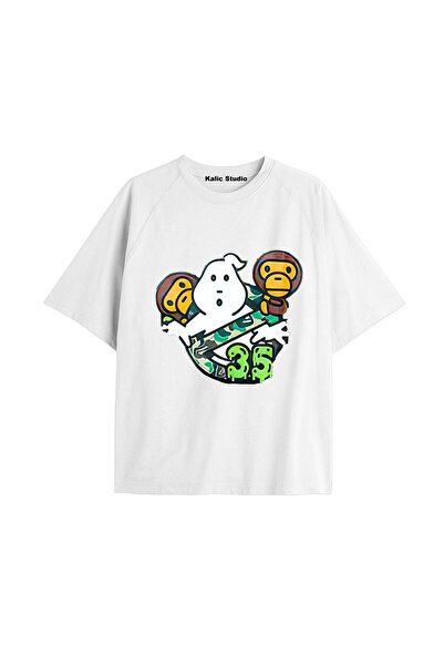 Kalic Studio Tricou alb de vară cu model Mr. Bape UNISEX