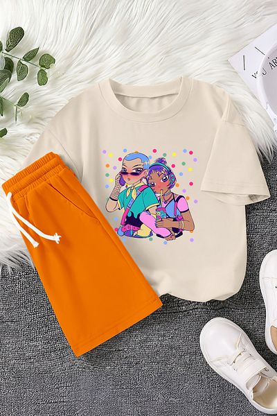 MYADA New Season Anime Cool Girls Printed 2-Piece Children's Set 23472