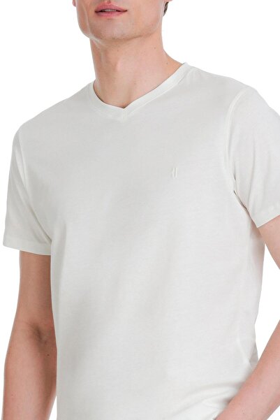 Hatemoğlu Тениска с V-образно деколте, 100% екрю, стандартна кройка