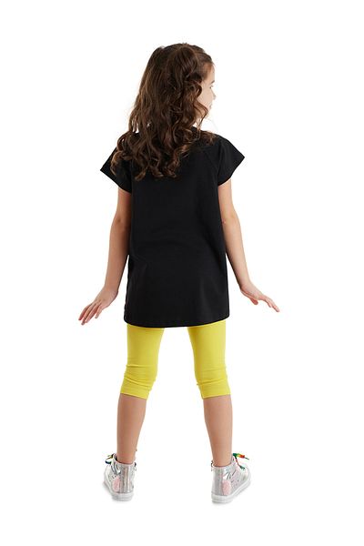 Denokids Set de vară pentru fete Zebracorn - tricou cu volane, tunică și jambiere, negru, galben