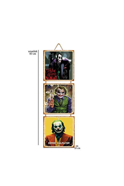 hazalshop Τριπλή ξύλινη αφίσα 20x20 εκ. με σχέδιο Joker