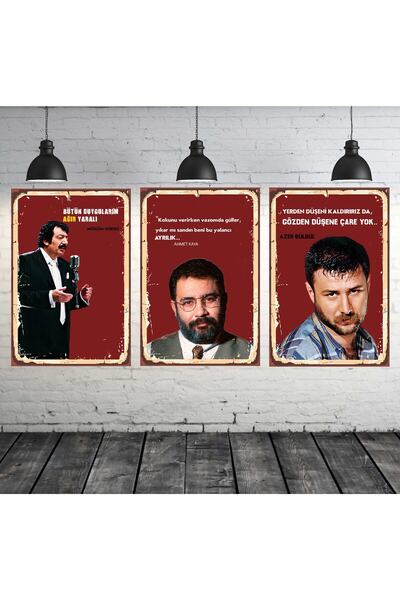 Home Azer Bülbül Ahmet Kaya Müslüm Gürses Seti 3 Adet 20x30 Cm Retro Ahşap Tablo