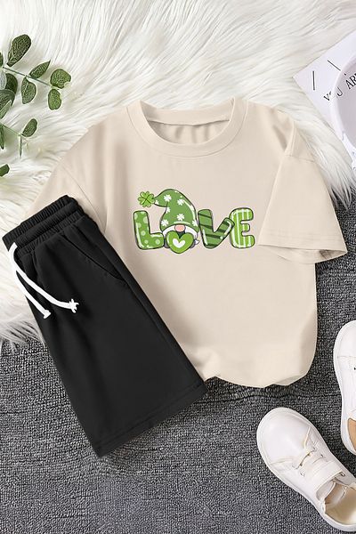 MYADA New Season Love Written Luck Dwarf Printed 2-Piece Children's Set 23455