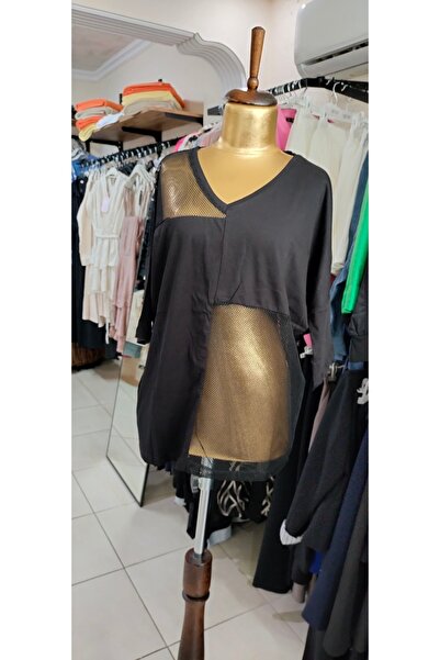 Serra Kadın Siyah File Detaylı Bluz