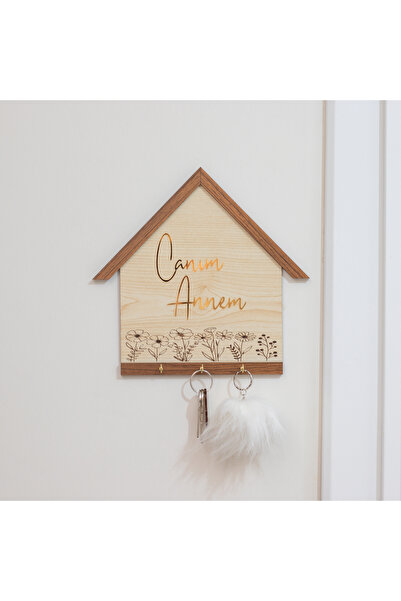 HippoDeco Canım Annem Yazılı Ev Şeklinde Anahtar Askılığı Gold Pleksi Yazı | 3 Askılı | Anneler Günü Hediyesi
