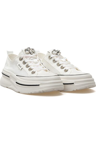 Guja Kadın 25Y389 Beyaz Taşlı Simli Ortopedik Kalın Platform Taban Sneaker Gü...