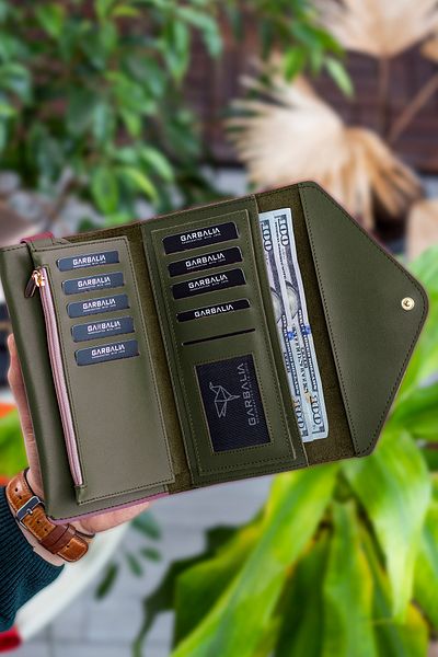 Garbalia Envelope Model Khaki Green Women's Wallet with Phone and Coin Compartment