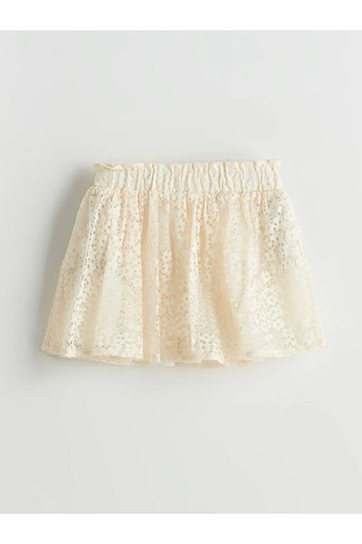LC Waikiki Ecru Elastic Waist Lace Detailed Girl's Shorts Skirt
