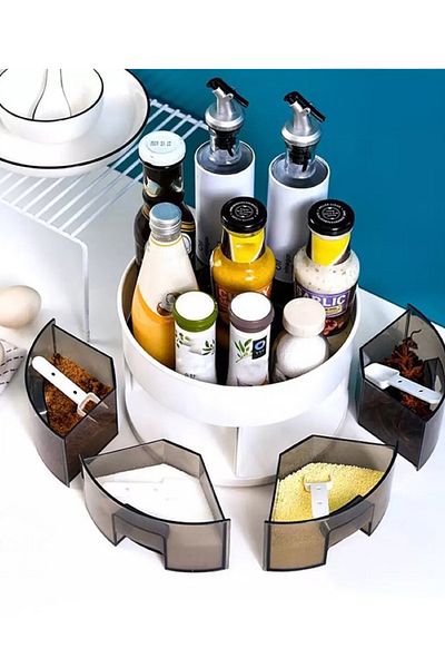 Cady One Revolving Spice Rack and Organizer with Plastic Spoons, 360 Degree Rotating Spice Storage Rack
