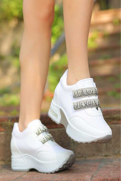 LEYDİ SHOES Pearl White Stone Sporty Shoes