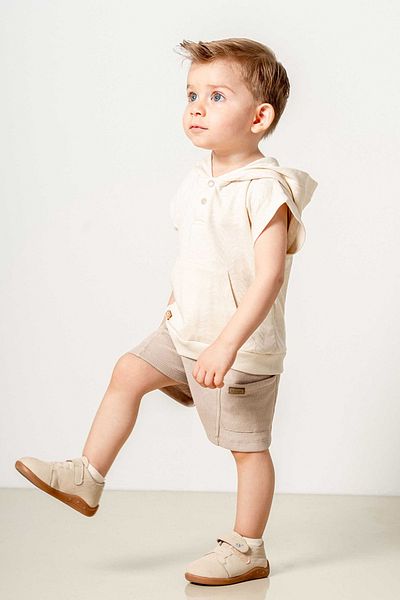 bombe Baby Kids Beige Hooded Shorts Cotton Comfortable 2-Piece Set Trend Fashion Bottom Top Set