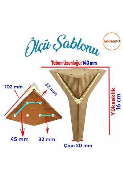 Badem10 Empoli 16cm Nuc deschis Mobilier de lux Aur Grup de scaune Canapea Masă de cafea Unitate Fotoliu Picior Baza Picioare