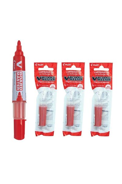 Pilot Vboard Whiteboard Marker Pack With 3 Refills - Red
