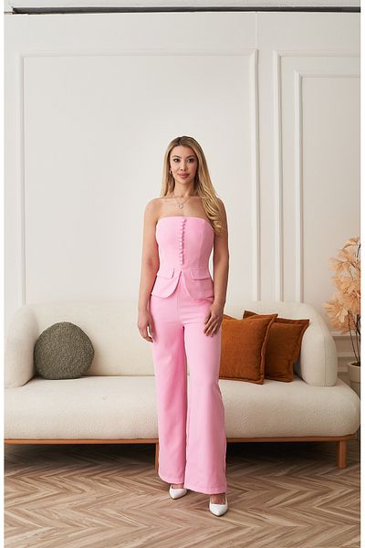 Rabia Çelik Women's Pink Button Front Strapless Bustier Pants 2 Piece Suit