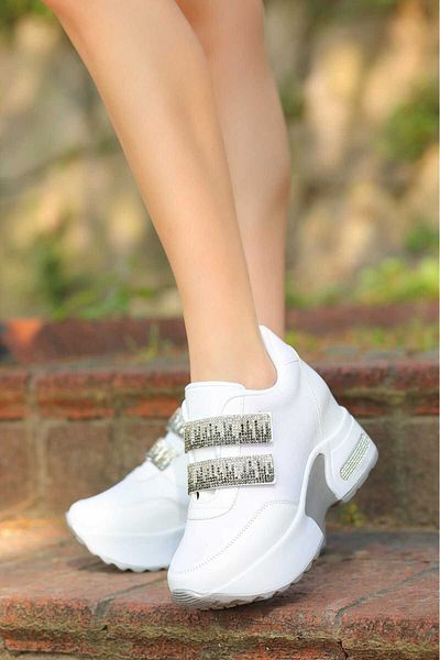 LEYDİ SHOES Pearl White Stone Sporty Shoes