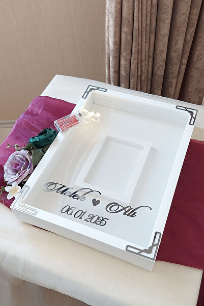 Verda Çerçeve 30 × 40 سم أبيض-حديث (مدخن) بإطار ذاكرة صندوق الورد بتصميم LED ...