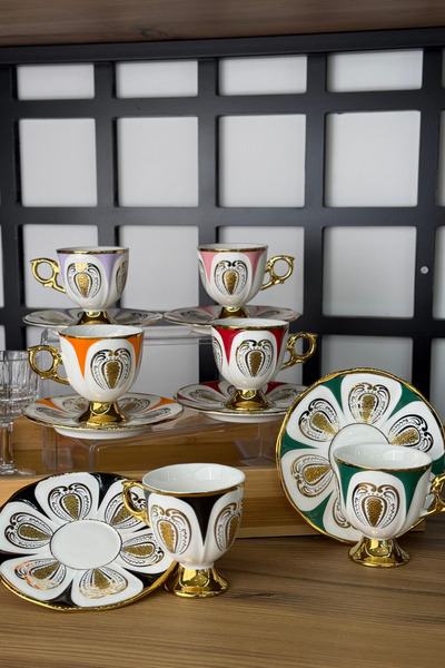 rubihome طقم أكواب بأرجل متعددة الألوان مكون من 6 قطع مع تفاصيل مذهبة ذهبية