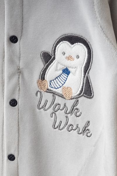 Bebitof Cute Tie Penguin Patterned Cotton Baby Velvet Jumpsuit