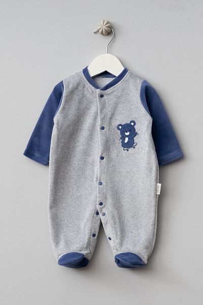 Bebitof Cute Skateboarded Teddy Bear Patterned Cotton Baby Velvet Jumpsuit