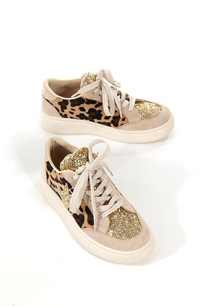 leopar by çetinay Pantofi sport pentru femei Star Brodat din piele intoarsa cu model leopard cu sclipici Golden Gose