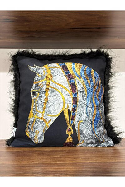 KIRLENTİM P1185 Black Background Special Design Horse Patterned Edges Black P...