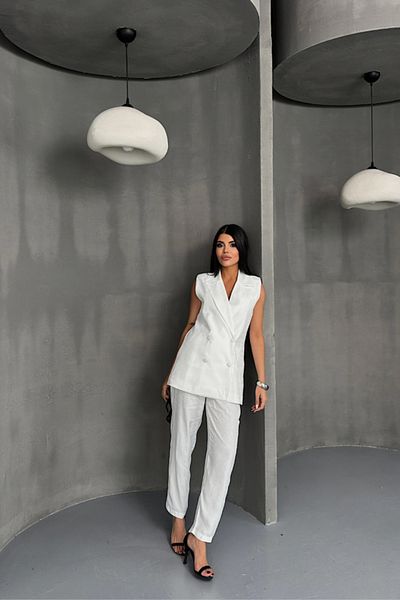 Viyamo Jacquard Fabric Vest - Pants Suit - White