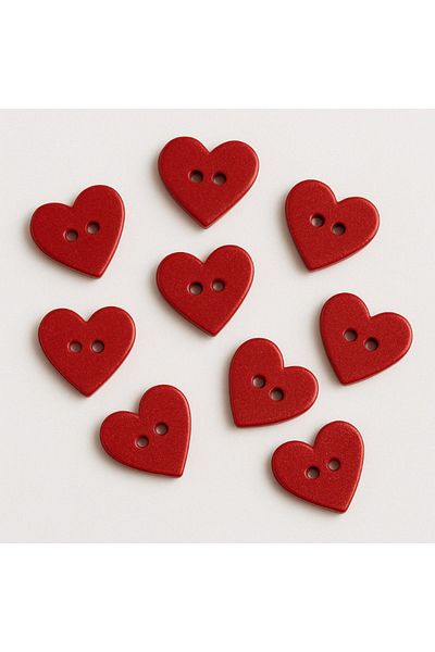 ZARİF KUMASH Heart Shaped Red Button 2 Holes (Set of 10)