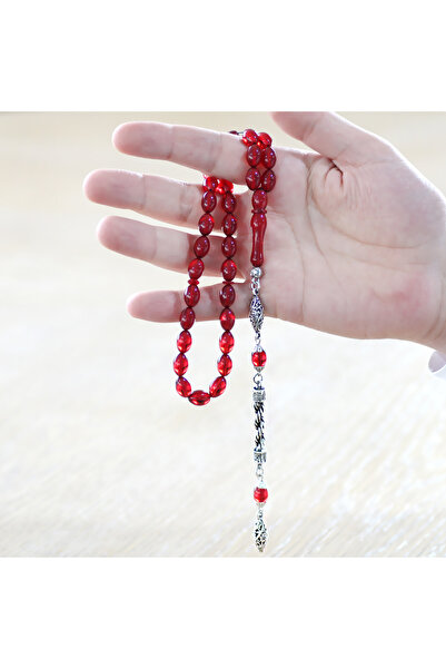 Tesbihane Неизбледняващ метален въже с ресни, изрязан на ечемик, червен огън, кехлибар, броеница