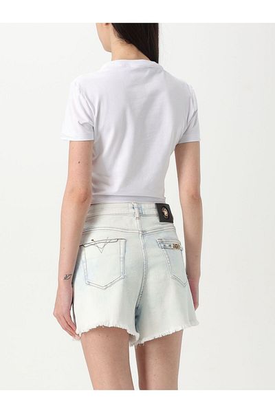 Versace Women's Slim Fit Cotton Short Sleeve Crop White-Gold T-Shirt 78Hahc05Cj02C-G03