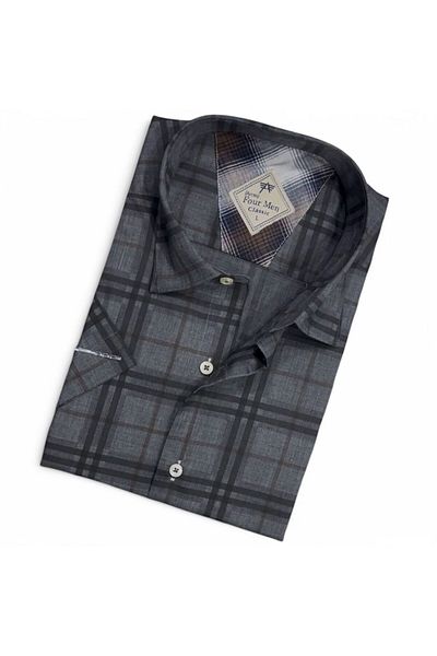 GÖMLEK GALERİSİ Men's Classic Relaxed Fit Short Sleeve Checked Cotton Shirt