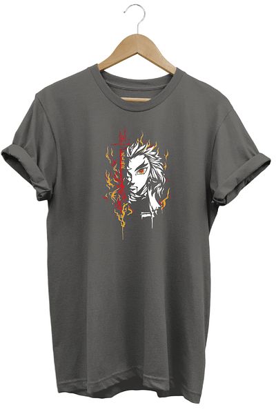 remonz Μπλουζάκι Demon Slayer Rengoku με κοντό μανίκι βαμβακερό λαιμόκοψη