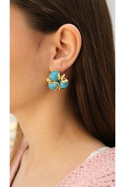 Jerie Gold Turquoise Triple Heel Summer Earrings