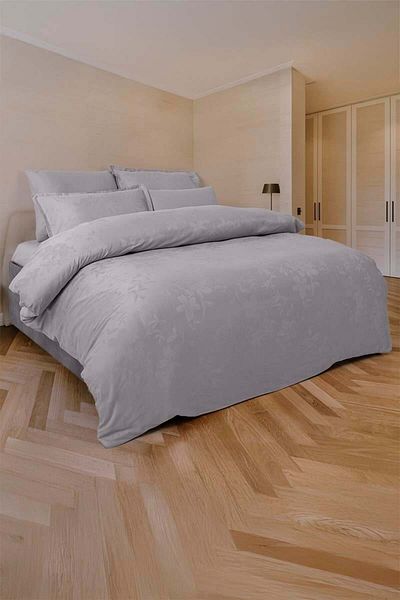 Altınbaşak Perle Jacquard Satin Double Duvet Cover Set Gray (6 Pieces)