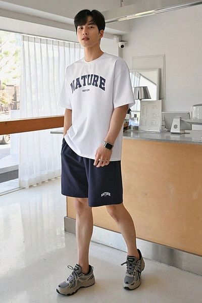 ACTIVE MODA - Men's Short Sleeve Nature Printed Tshirt-Shorts Set 2 Pieces Cotton Large Size