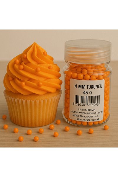 Dr. Gusto Orange 4 mm Cake Decoration, Decorative Dragee and Sprinkles 45 Gr