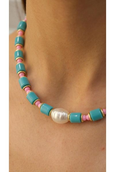 Jerie Baroque Pearl Detailed Colorful Summer Necklace