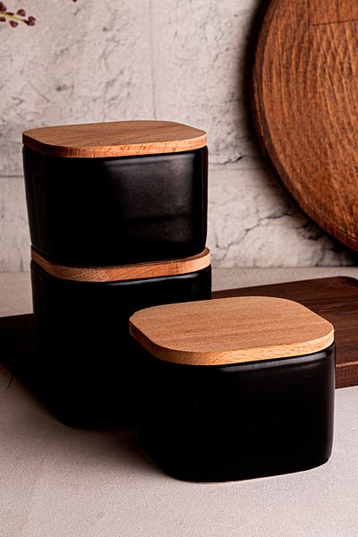 Snippy Luma Soft Black Wooden Vacuum 300ml Ceramic Bowl with Rosewood
