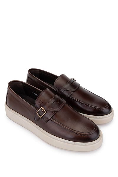 Tamer Tanca Men's Genuine Leather Brown Loafer Shoes